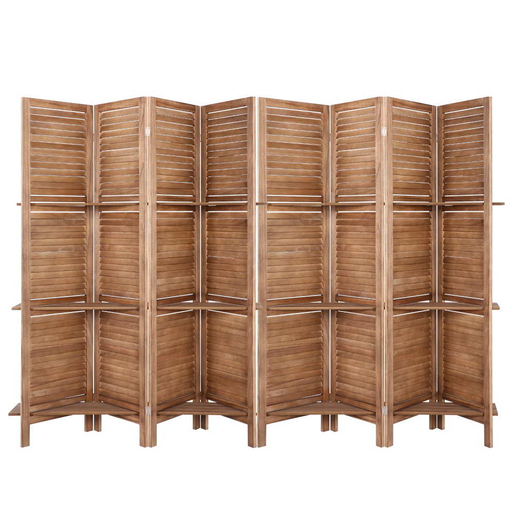 8 Panel Room Divider Screen 326x170cm Shelf Oak
