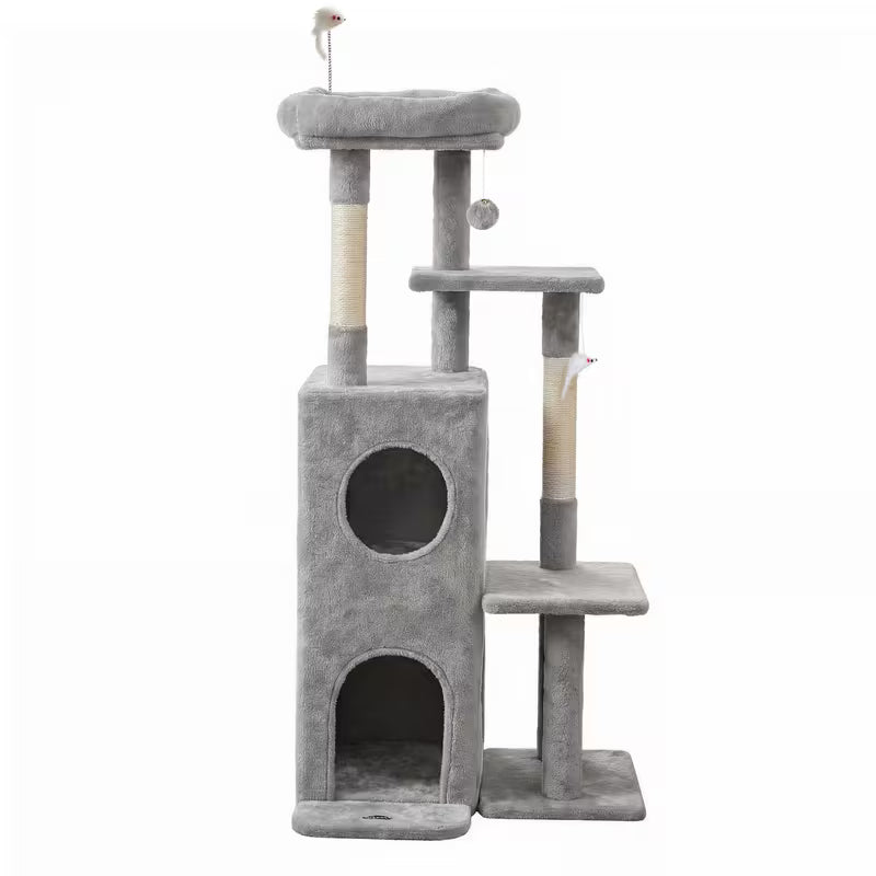 Cat Tree Tower 127cm Scratching Post Furniture Scratcher House Light Grey