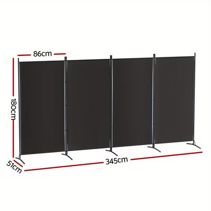 4 Panel Room Divider Black 345CM x 180CM
