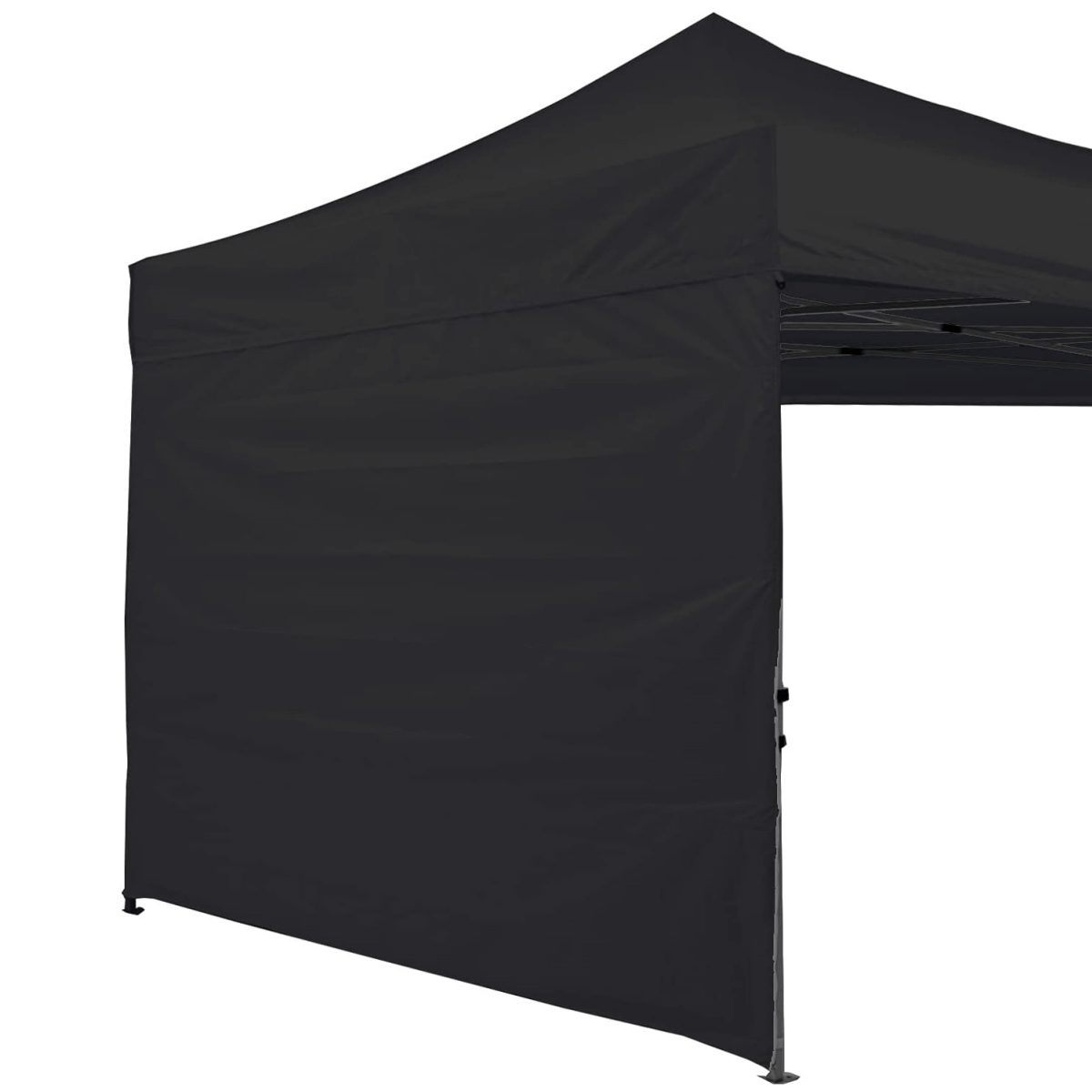 Black outdoor canopy tent with side wall on a white background