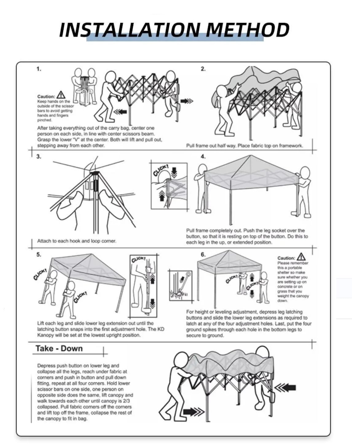 Step-by-step installation guide for a canopy with illustrations and text.