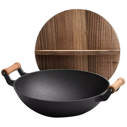 Cast Iron Wok Large With Wooden Handle Promo +  Relaxio.