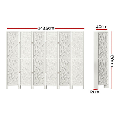 6 Panel Room Divider Screen 244x170cm Clover White