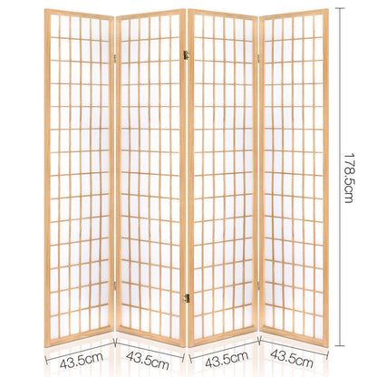 4 Panel Room Divider Screen 174x179cm Natural