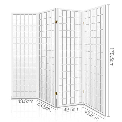 4 Panel Room Divider Screen 174x179cm White