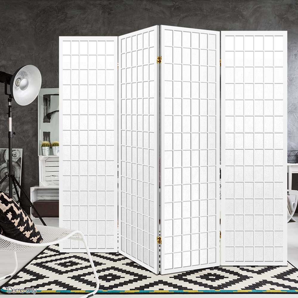 4 Panel Room Divider Screen 174x179cm White