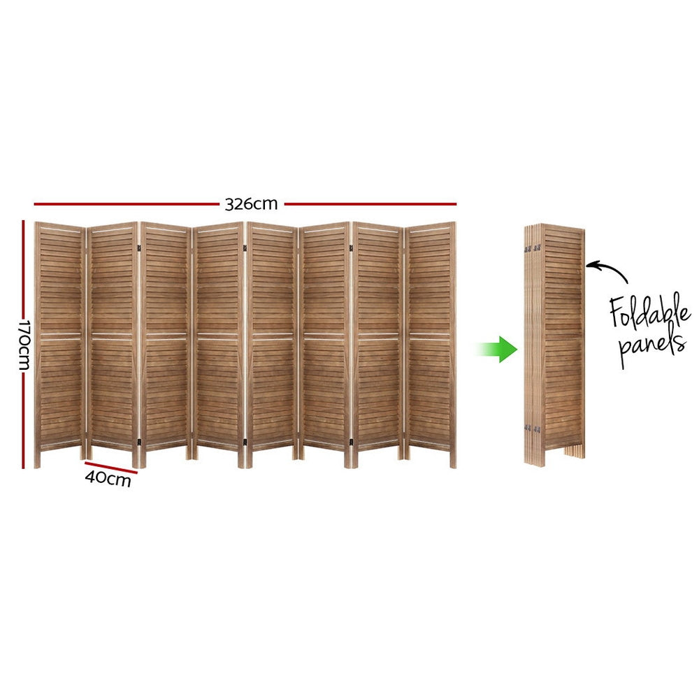 8 Panel Room Divider Screen 326x170cm Louver Oak
