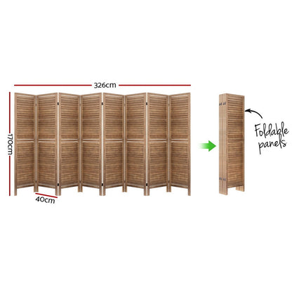 8 Panel Room Divider Screen 326x170cm Louver Oak