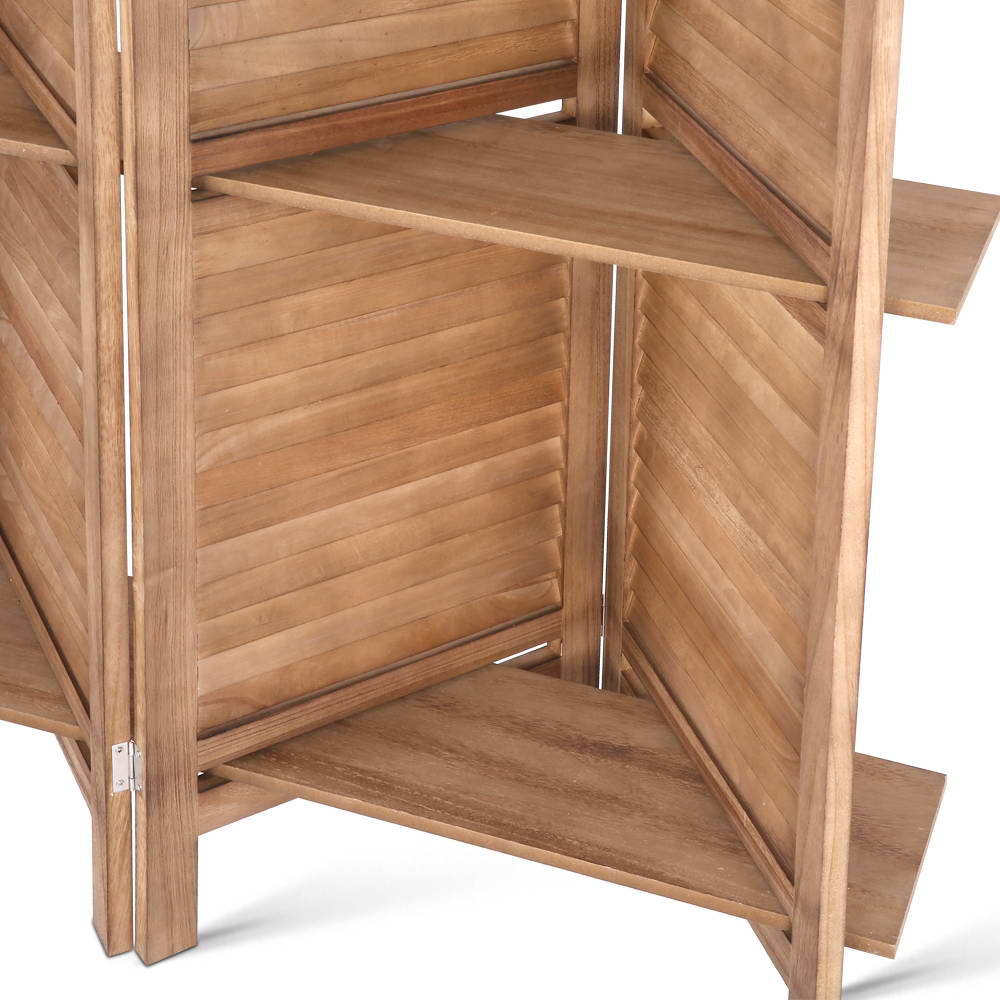 4 Panel Room Divider Screen 163x170cm Shelf Oak