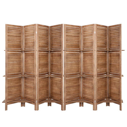 8 Panel Room Divider Screen 326x170cm Shelf Oak