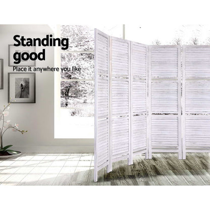 8 Panel Room Divider Screen 326x170cm Shelf White