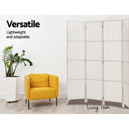 4 Panel Room Divider Screen 163x170cm Woven White