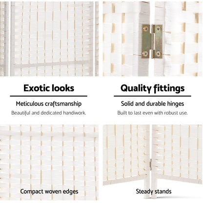 4 Panel Room Divider Screen 163x170cm Woven White