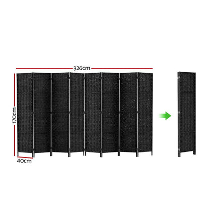 8 Panel Room Divider Screen 326x170cm Woven Black