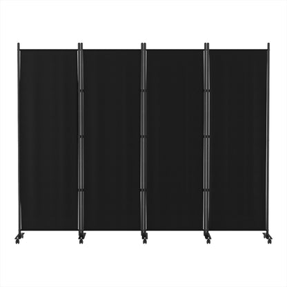 4 Panel Room Divider Screen 217cm Wheel Fabric Black