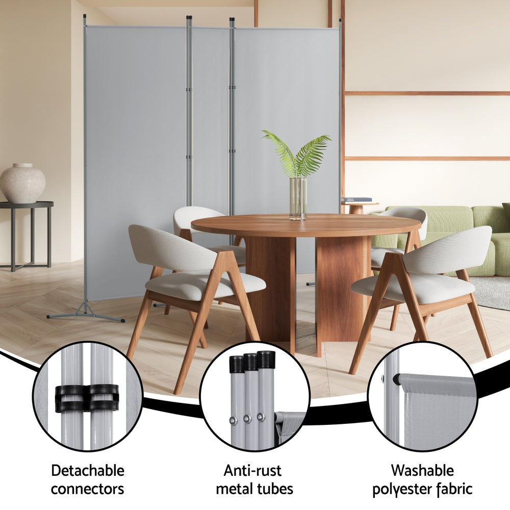 3 Panel Room Divider Screen 260x180cm Fabric Grey