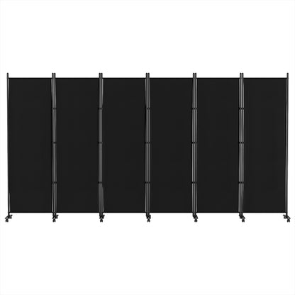 6 Panel Room Divider Screen 323cm Wheel Fabric Black