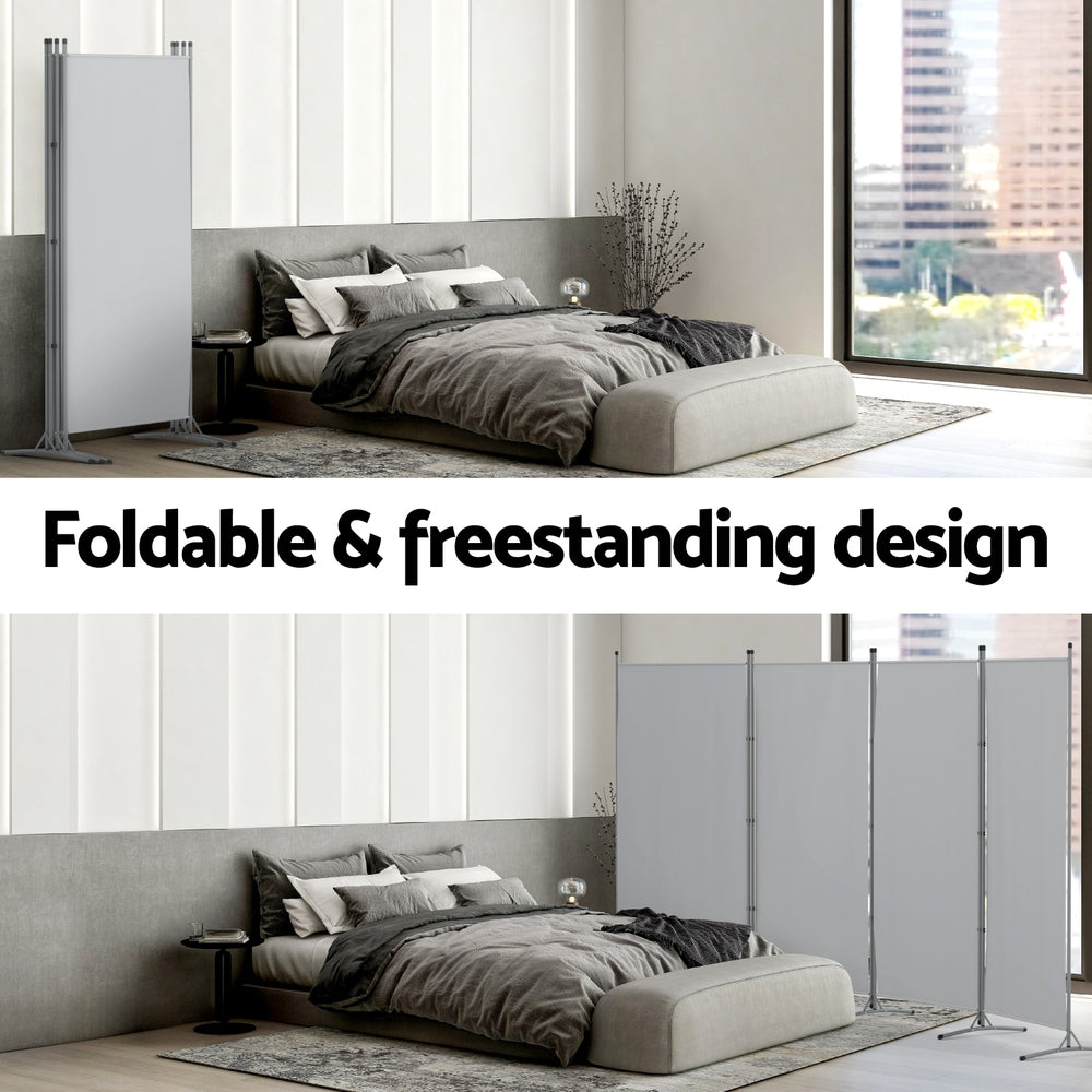 4 Panel Room Divider Screen 345x180cm Fabric Grey
