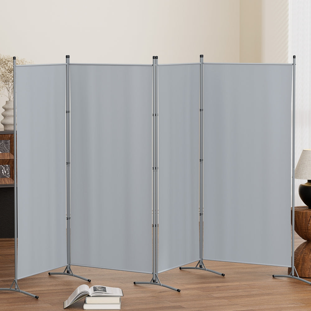4 Panel Room Divider Screen 345x180cm Fabric Grey