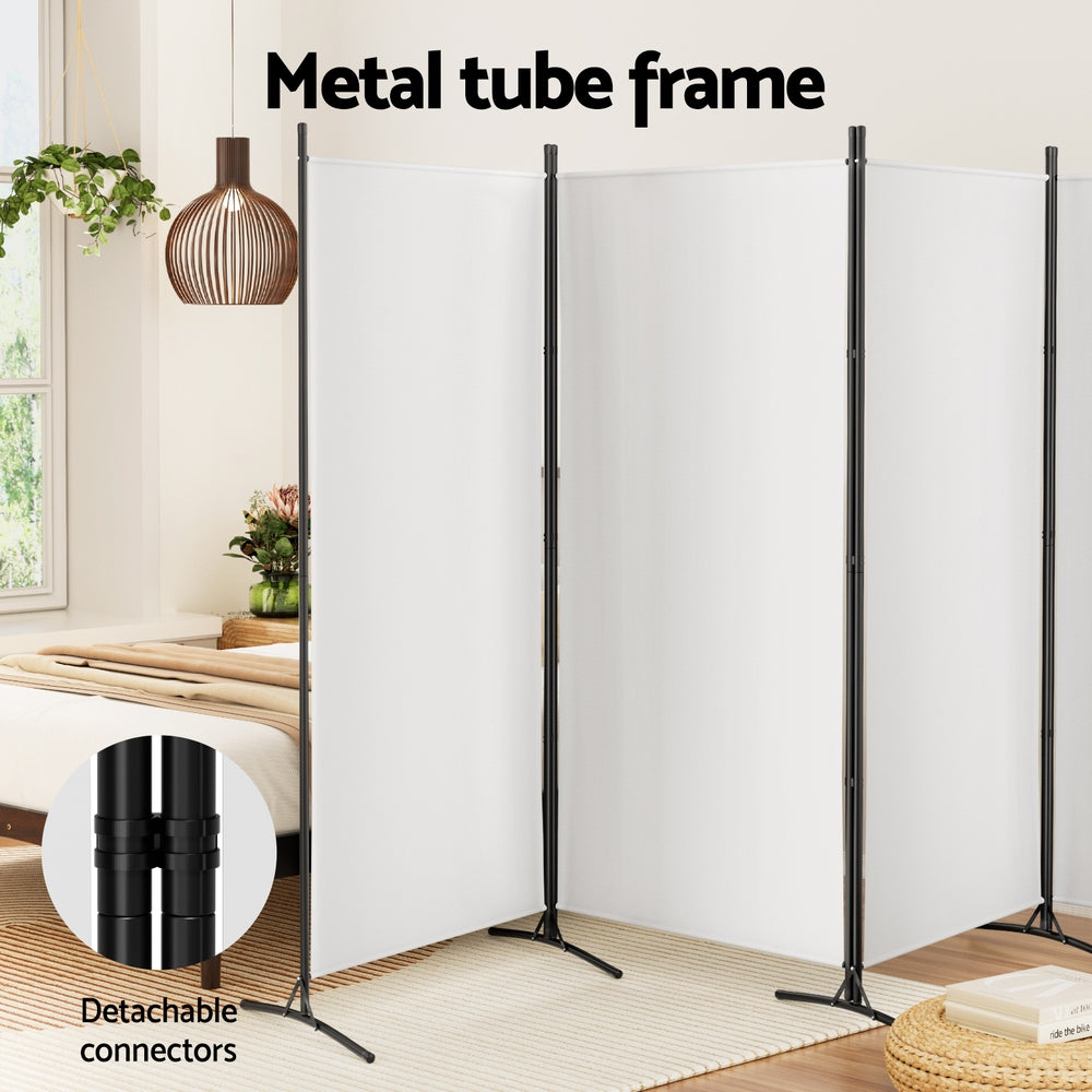 4 Panel Room Divider Screen 345x180cm Fabric White