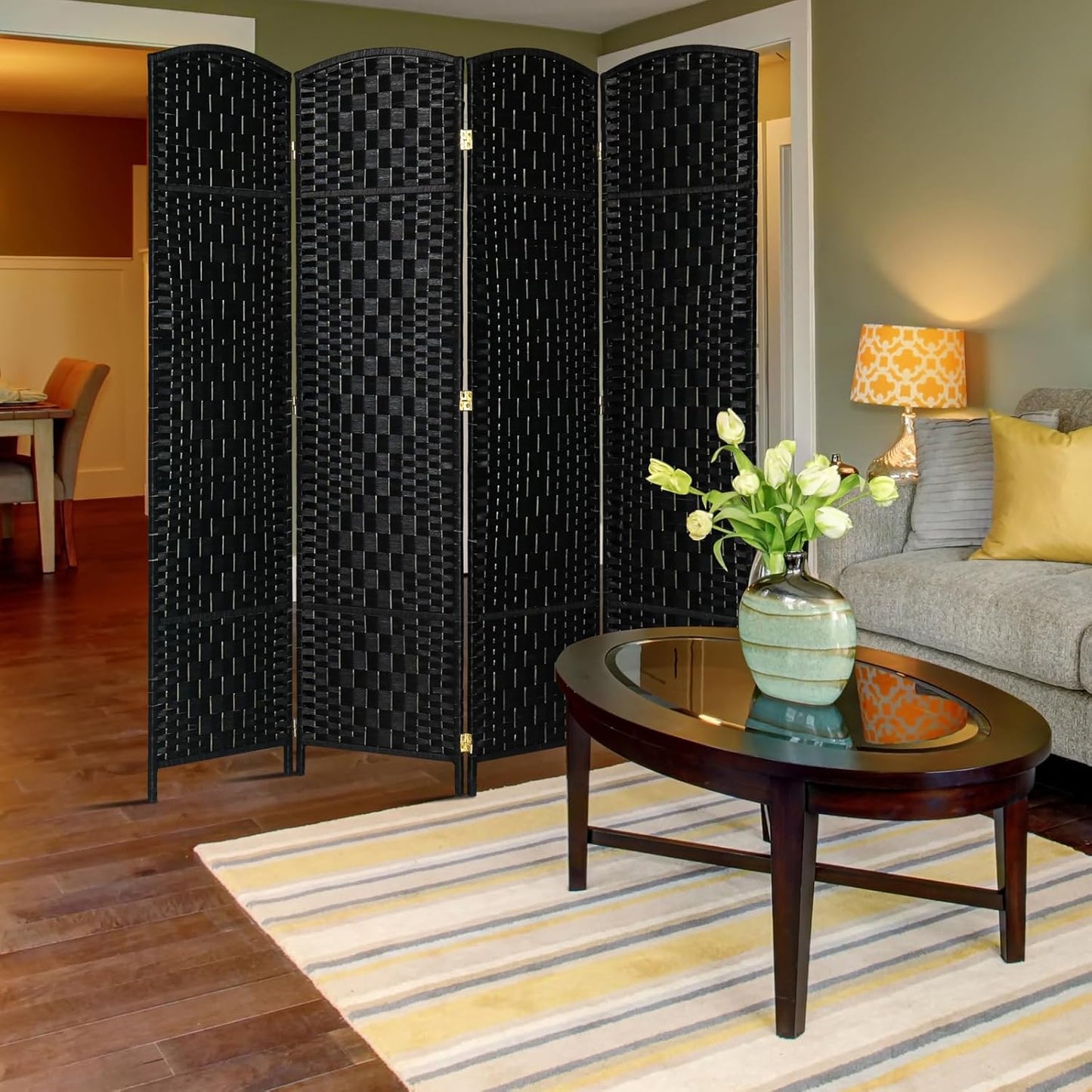 4 Panel Room Divider Decorative Folding Rattan Wicker Screen Room Privacy Separator