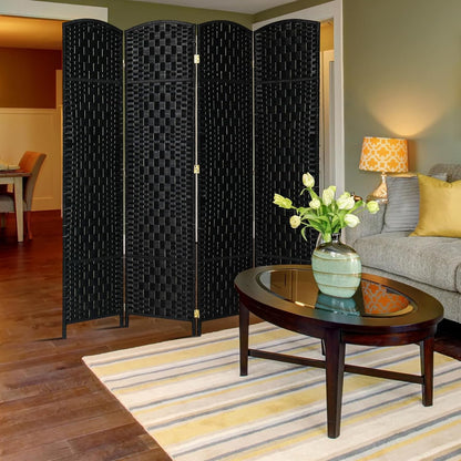 4 Panel Room Divider Decorative Folding Rattan Wicker Screen Room Privacy Separator