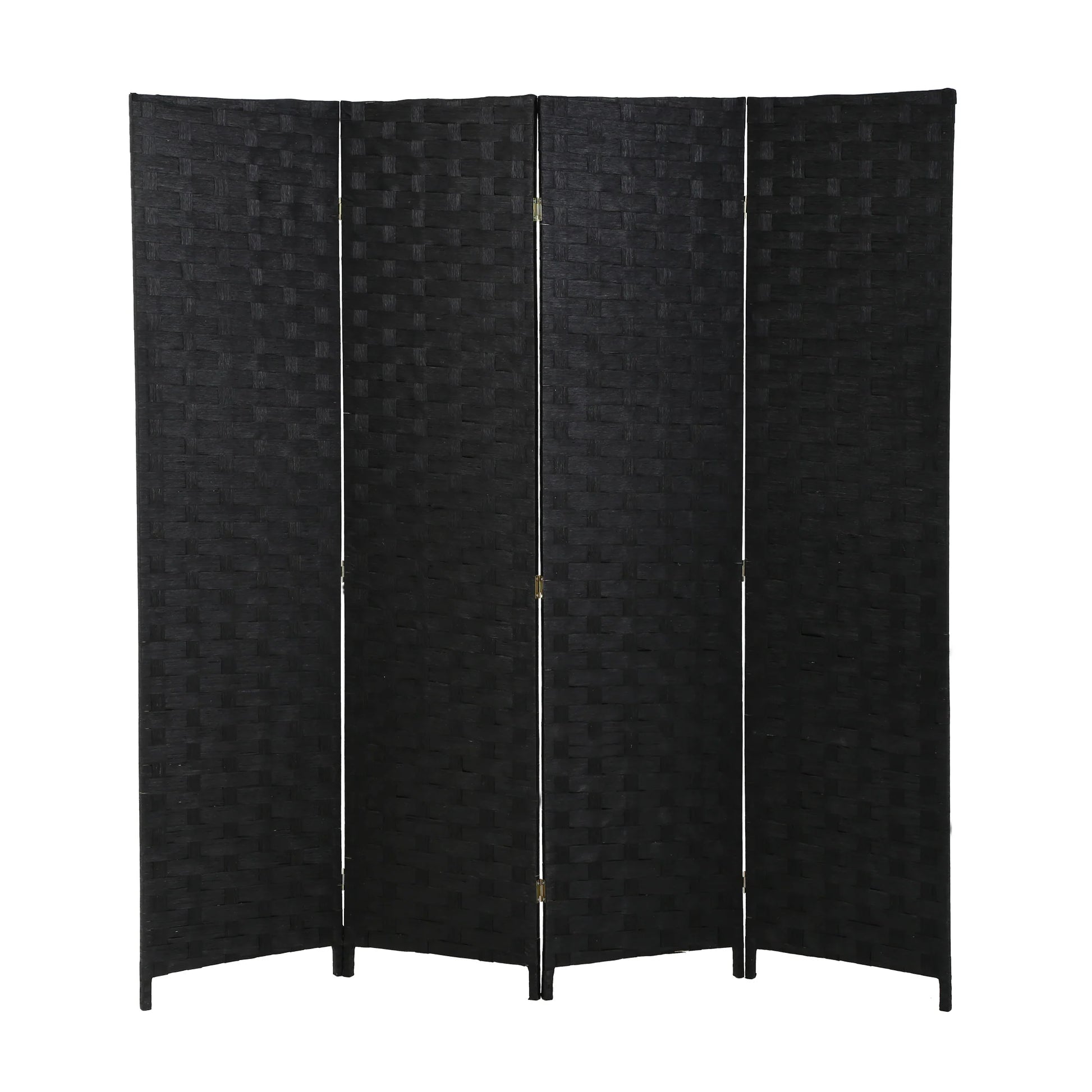 Black four-panel room divider on a white background