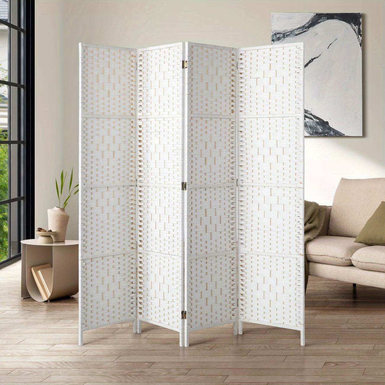 4-Panel Folding Room Divider – Privacy Screen Partition White